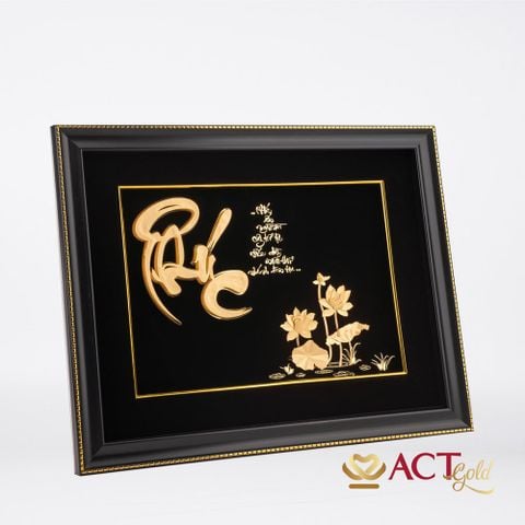 Quà tặng Tranh chữ Phúc hoa Sen dát vàng 24k ACT GOLD ISO 9001:2015