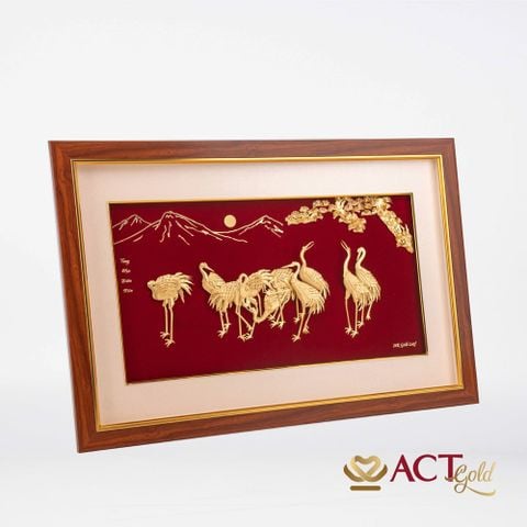 Quà tặng tranh Tùng Hạc Diên Niên dát vàng 24k ACT GOLD ISO 9001:2015