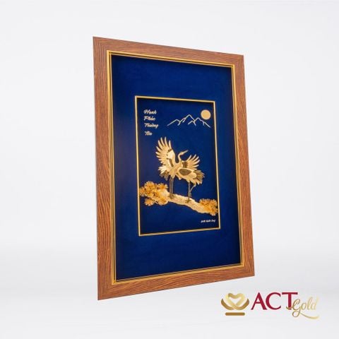Quà tặng tranh Đôi Hạc dát vàng 24k ACT GOLD ISO 9001:2015 (Mẫu 3)