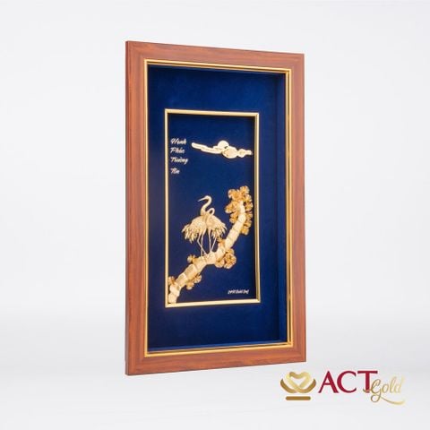 Quà tặng tranh Đôi Hạc dát vàng 24k ACT GOLD ISO 9001:2015 (Mẫu 2)