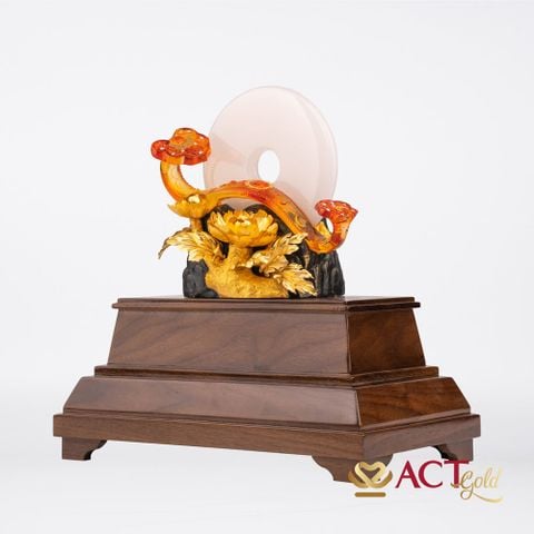 Quà tặng Gậy Như Ý Hoa Mẫu Đơn dát vàng 24k ACT GOLD ISO 9001:2015