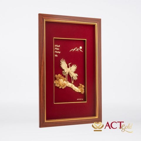 Quà tặng tranh Đôi Hạc dát vàng 24k ACT GOLD ISO 9001:2015 (Mẫu 1)