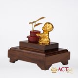 Quà tặng Tượng Chú Tiểu Bên Chậu Vạn Niên dát vàng 24k ACT GOLD ISO 9001:2015
