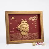 Quà tặng tranh Thuyền dát vàng 24k ACT GOLD ISO 9001:2015 (Mẫu 13)