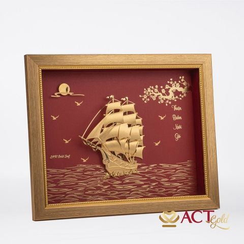 Quà tặng tranh Thuyền dát vàng 24k ACT GOLD ISO 9001:2015 (Mẫu 13)