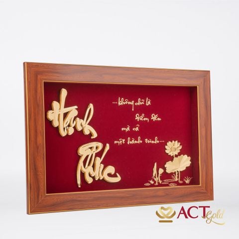 Tranh Chữ Hạnh Phúc Hoa Sen dát vàng 24k ACT GOLD ISO 9001:2015