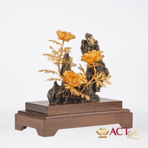 Quà tặng Hoa Mẫu Đơn Tiểu Cảnh Dát Vàng 24k ACT GOLD ISO 9001:2015