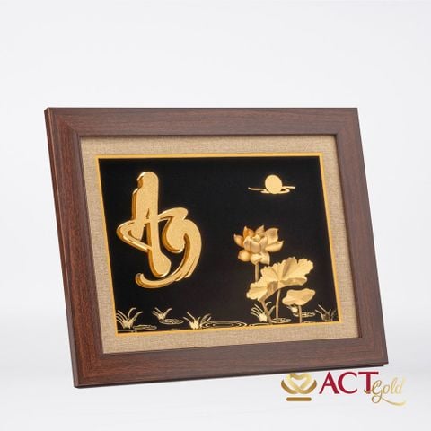 Quà tặng Tranh Chữ An Hoa Sen dát vàng 24k ACT GOLD ISO 9001:2015 (Mẫu 5)
