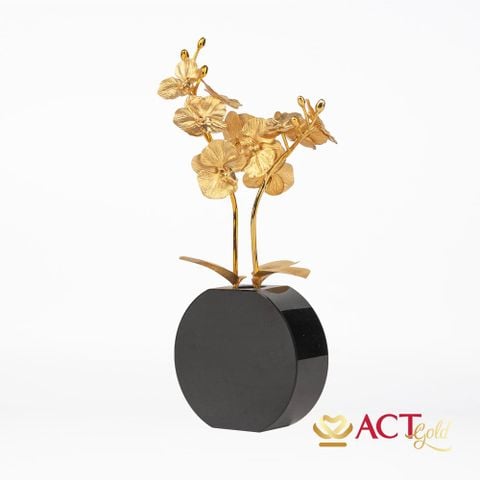 Quà tặng Cành Hoa Lan dát vàng 24k ACT GOLD ISO 9001:2015 (Pha lê đen)