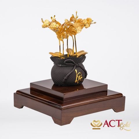Quà tặng Chậu Lan 5 Cành dát vàng 24k ACT GOLD ISO 9001:2015