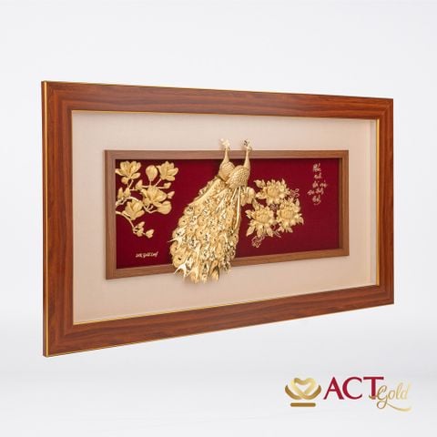 Quà tặng tranh Đôi Chim Công dát vàng 24k ACT GOLD ISO 9001:2015 (Mẫu 15)