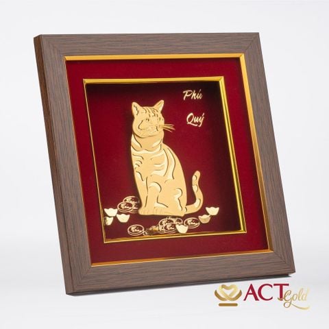 Quà tặng Tranh Mèo Phú Quý dát vàng 24k ACT GOLD ISO 9001:2015