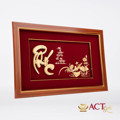 Quà tặng Tranh chữ Phúc hoa Sen dát vàng 24k ACT GOLD ISO 9001:2015