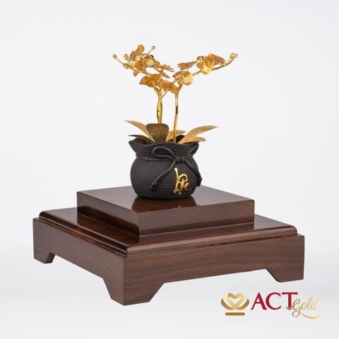Quà tặng Chậu Lan 3 Cành dát vàng 24k ACT GOLD ISO 9001:2015