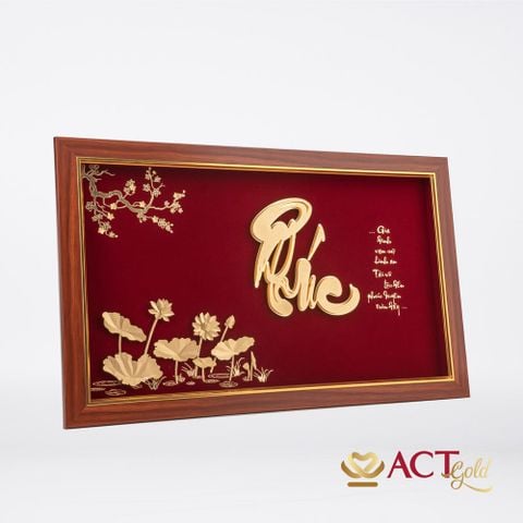 Quà tặng Tranh chữ Phúc hoa Sen dát vàng 24k ACT GOLD ISO 9001:2015