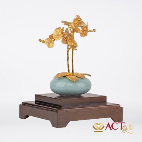Quà tặng Bình Hoa Lan 2 Cành dát vàng 24k ACT GOLD ISO 9001:2015