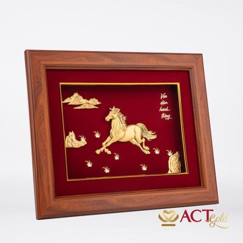 Quà tặng Tranh Độc Mã Truy Phong dát vàng 24k ACT GOLD ISO 9001:2015