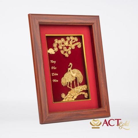 Quà tặng Tranh Tùng Hạc dát vàng 24k ACT GOLD ISO 9001:2015