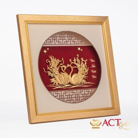 Quà tặng tranh Đôi Thiên Nga dát vàng 24k ACT GOLD ISO 9001:2015 (Mẫu 3)