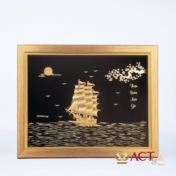 Quà tặng tranh Thuyền dát vàng 24k ACT GOLD ISO 9001:2015 (Mẫu 10)