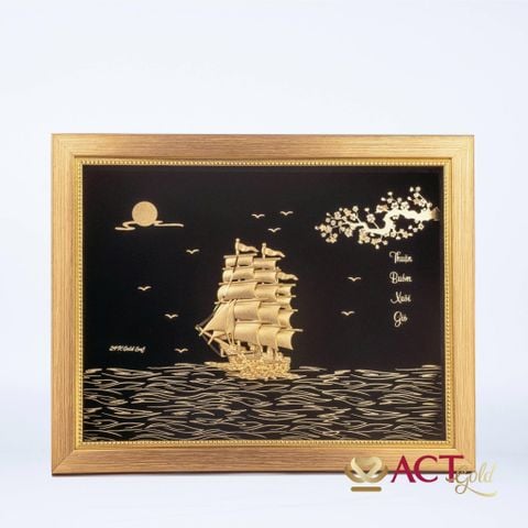 Quà tặng tranh Thuyền dát vàng 24k ACT GOLD ISO 9001:2015 (Mẫu 10)