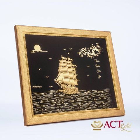 Quà tặng tranh Thuyền dát vàng 24k ACT GOLD ISO 9001:2015 (Mẫu 10)
