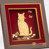 Quà tặng Tranh Mèo Phú Quý dát vàng 24k ACT GOLD ISO 9001:2015