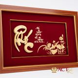 Quà tặng Tranh chữ Phúc hoa Sen dát vàng 24k ACT GOLD ISO 9001:2015