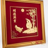 Quà tặng tranh Đôi Gà dát vàng 24k ACT GOLD ISO 9001:2015