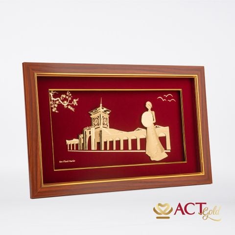 Tranh Chợ Bến Thành dát vàng 24k ACT GOLD ISO 9001:2015 (mẫu 1)