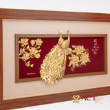 Quà tặng tranh Đôi Chim Công dát vàng 24k ACT GOLD ISO 9001:2015 (Mẫu 15)