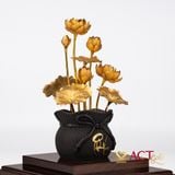Quà tặng Chậu Sen 9 Cành Chữ Phúc dát vàng 24k ACT GOLD ISO 9001:2015