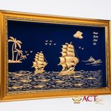 Quà tặng Tranh Đôi Thuyền dát vàng 24k ACT GOLD ISO 9001:2015