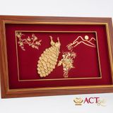 Quà tặng tranh Đôi Chim Công dát vàng 24k ACT GOLD ISO 9001:2015 (Mẫu 17)