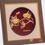 Quà tặng tranh Đôi Chim Sẻ dát vàng 24k ACT GOLD ISO 9001:2015