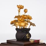 Quà tặng Chậu Sen 12 Cành Chữ Phúc dát vàng 24k ACT GOLD ISO 9001:2015