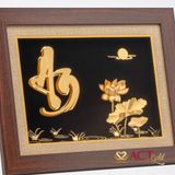 Quà tặng Tranh Chữ An Hoa Sen dát vàng 24k ACT GOLD ISO 9001:2015 (Mẫu 5)