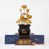 Quà tặng Chậu Sen 8 Cành Chữ Phúc dát vàng 24k ACT GOLD ISO 9001:2015