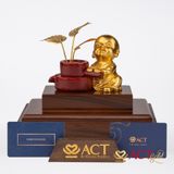 Quà tặng Tượng Chú Tiểu Bên Chậu Vạn Niên dát vàng 24k ACT GOLD ISO 9001:2015