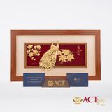 Quà tặng tranh Đôi Chim Công dát vàng 24k ACT GOLD ISO 9001:2015 (Mẫu 15)
