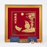 Quà tặng tranh Đôi Gà dát vàng 24k ACT GOLD ISO 9001:2015