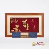 Quà tặng Tranh Chữ Thọ Hoa Sen dát vàng 24k ACT GOLD ISO 9001:2015