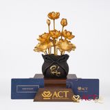 Quà tặng Chậu Sen 12 Cành Chữ Phúc dát vàng 24k ACT GOLD ISO 9001:2015