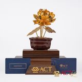 Quà tặng Chậu Sen 5 Cành dát vàng 24k ACT GOLD ISO 9001:2015 (Mẫu 3)