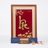 Quà tặng Tranh Chữ Lộc Hoa Sen dát vàng 24k ACT GOLD ISO 9001:2015
