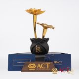 Quà tặng Chậu Sen 2 Cành dát vàng 24k ACT GOLD ISO 9001:2015