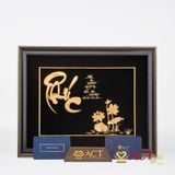 Quà tặng Tranh chữ Phúc hoa Sen dát vàng 24k ACT GOLD ISO 9001:2015