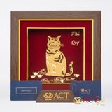Quà tặng Tranh Mèo Phú Quý dát vàng 24k ACT GOLD ISO 9001:2015