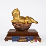 Quà tặng Tượng Mèo Hoàng Gia dát vàng 24k ACT GOLD ISO 9001:2015
