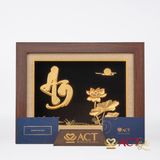 Quà tặng Tranh Chữ An Hoa Sen dát vàng 24k ACT GOLD ISO 9001:2015 (Mẫu 5)